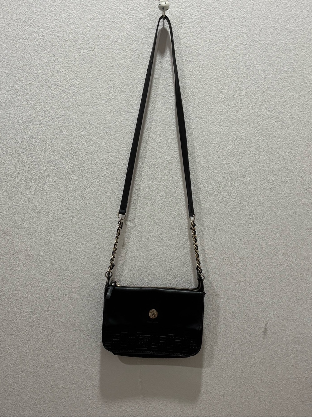 Anne Klein Black Crossbody Bag with Chain Strap Accent